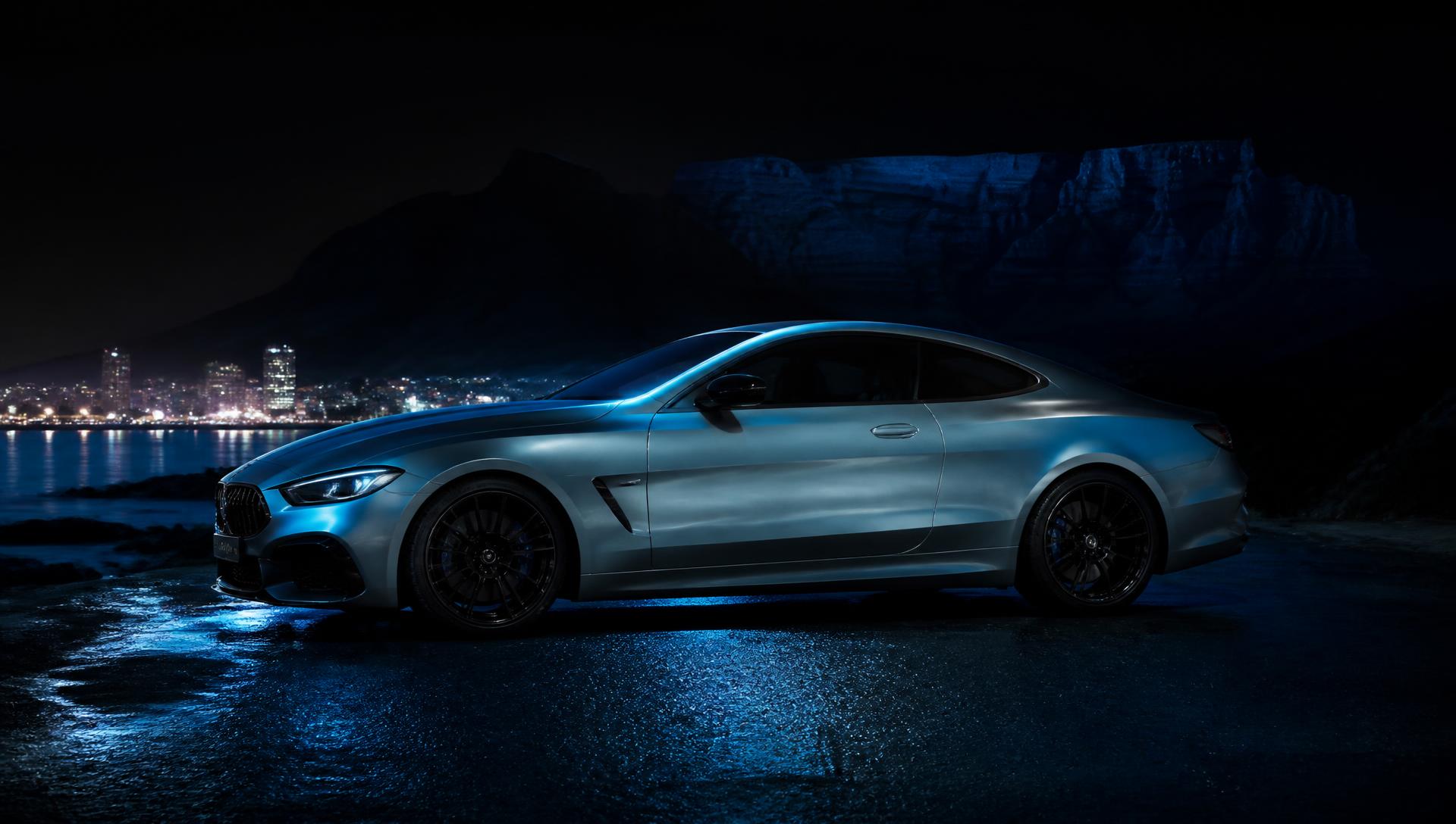 Luxury coupe at night on the Cape Town waterfront